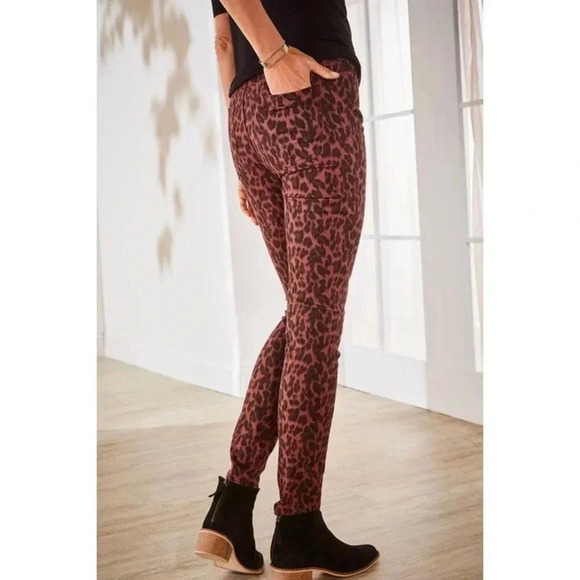 SOFT SURROUNDINGS Ultimate High Rise Leopard Skinny Ankle Jeans Red Size 6 NEW - Picture 3 of 13